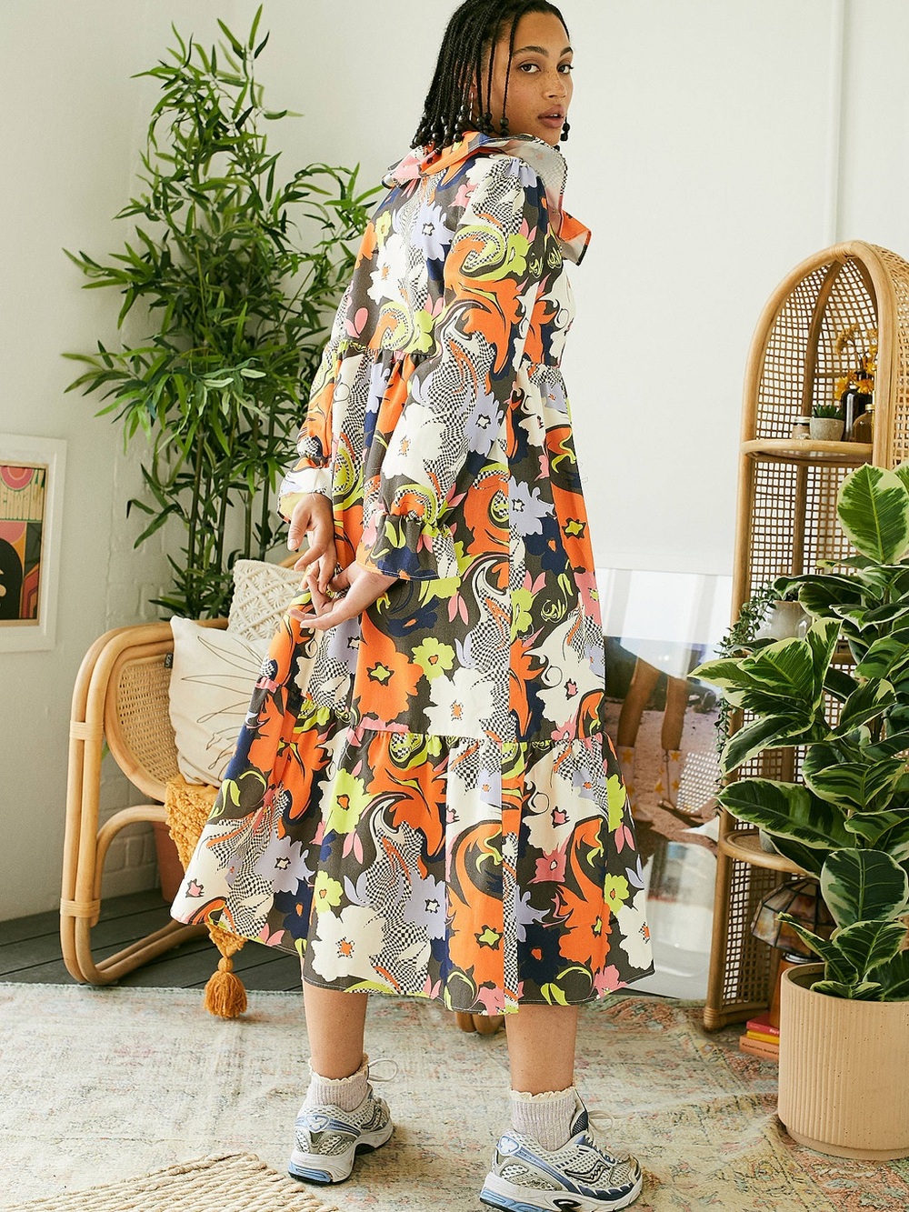 Damson Madder Gloria Trippy Floral Ruffle Dress Organic Cotton Midi 10 - Picture 4 of 9